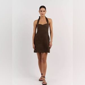Dissh - WILLOW BITTERCHOC HALTER LINEN MINI DRESS